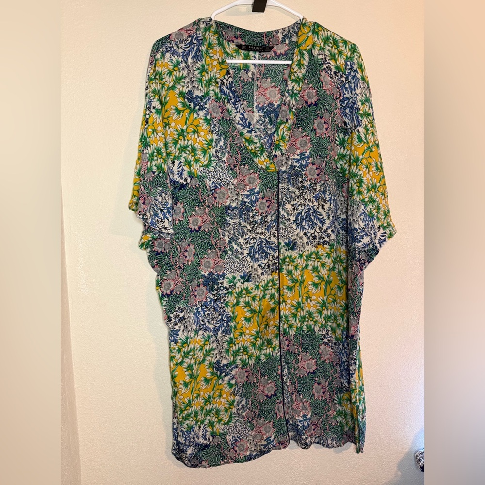 Zara- XL- drop pit-  Floral Patchwork Dress in Yellow, Green & Blue